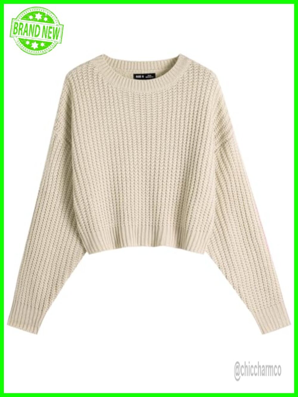 Ckikiou Cropped Sweater Acrylic Viscose Batwing Sleeve Women Pullover